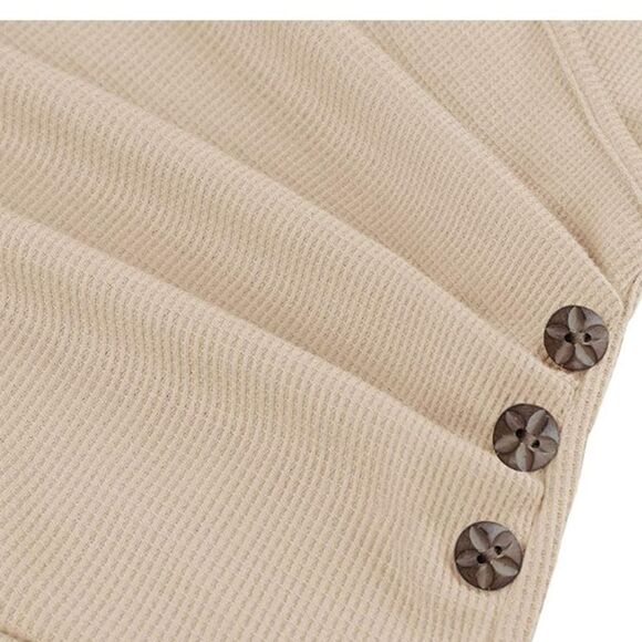 NWT MIMIGOGO  Brown  Long Sleeve Wrap Waffle  Knit TopButton       Size S - Picture 6 of 13